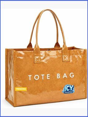 PVC Tote Bag Large Work Plastic Purse Letter Print Shoulder Hobo Handbag